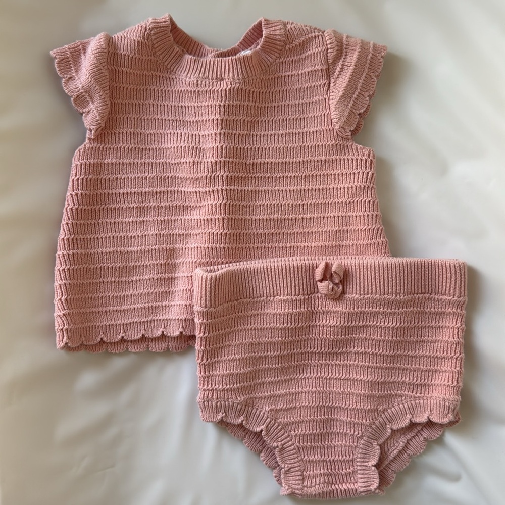 Carters Baby Girl Pink Kids Knit Top and Bottom Matching Set - size 6M